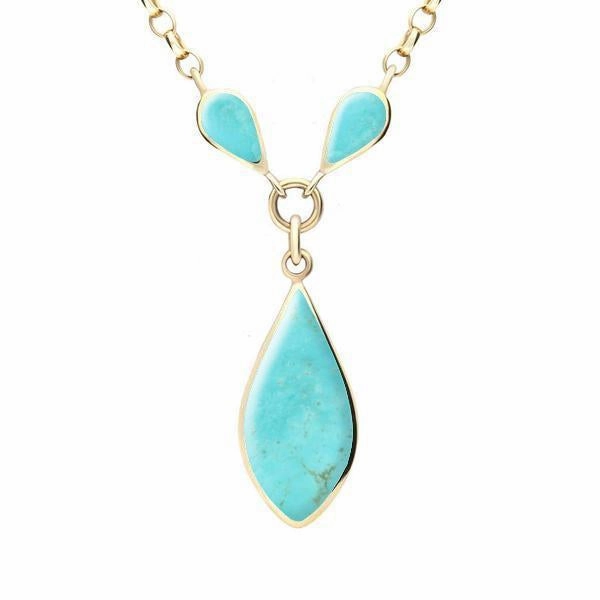 9ct Yellow Gold Turquoise Three Stone Pear Necklace