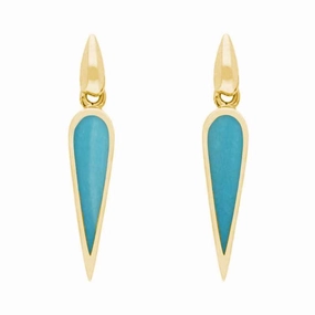 9ct Yellow Gold Turquoise Toscana Slim Pear Drop Earrings