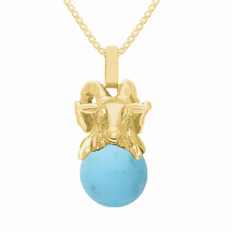 9ct Yellow Gold Turquoise Zodiac Aries 8mm Bead Pendant