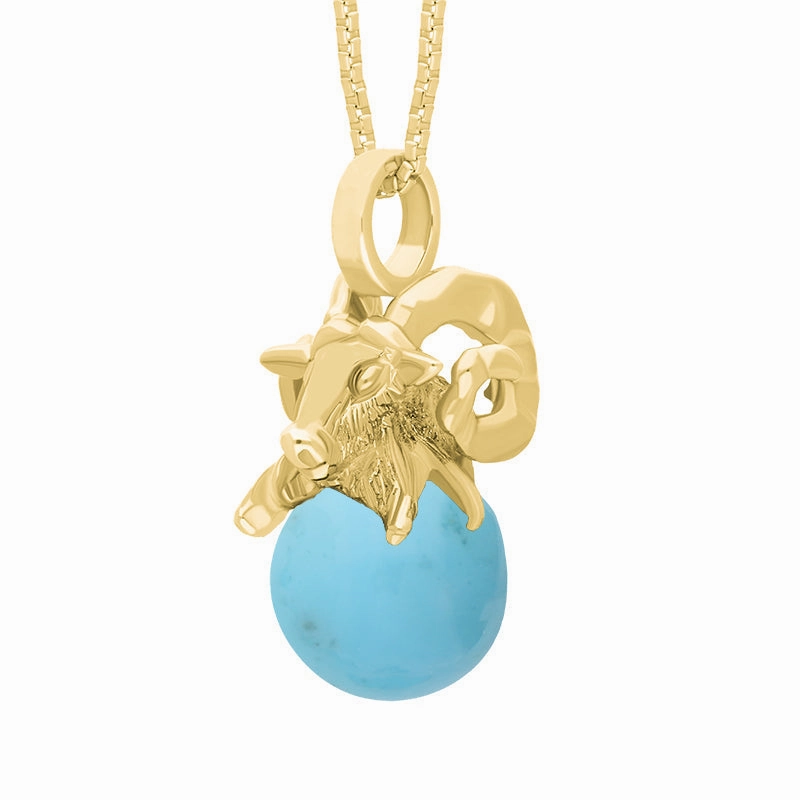 9ct Yellow Gold Turquoise Zodiac Aries 8mm Bead Pendant