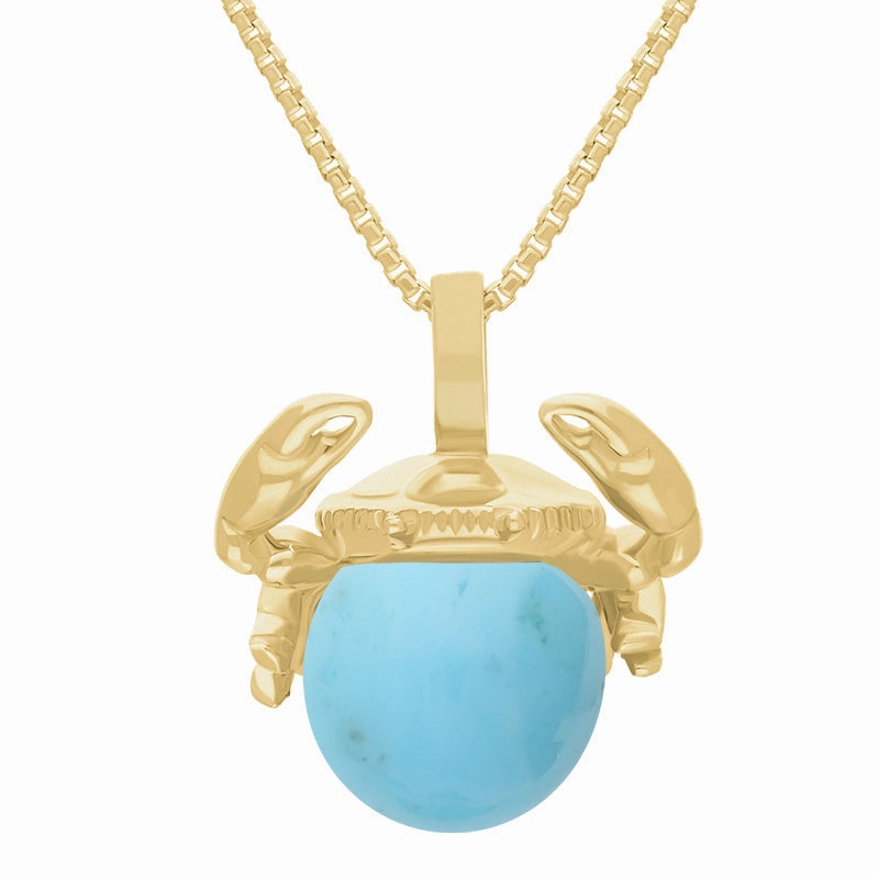 9ct Yellow Gold Turquoise Zodiac Cancer 8mm Bead Pendant