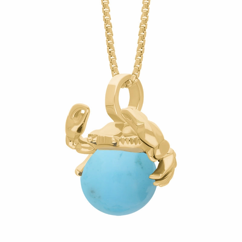 9ct Yellow Gold Turquoise Zodiac Cancer 8mm Bead Pendant