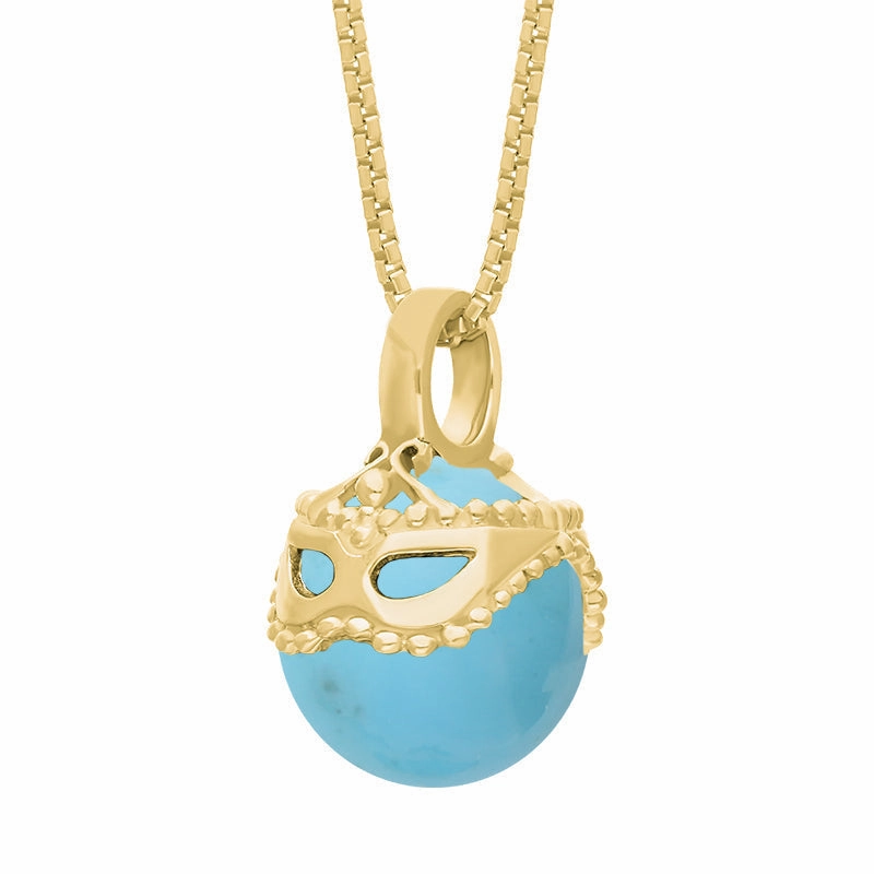 9ct Yellow Gold Turquoise Zodiac Gemini 9mm Bead Pendant