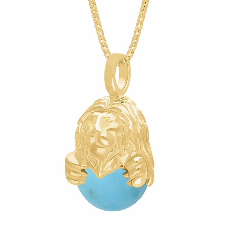 9ct Yellow Gold Turquoise Zodiac Leo 10mm Bead Pendant