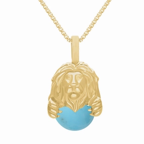 9ct Yellow Gold Turquoise Zodiac Leo 10mm Bead Pendant