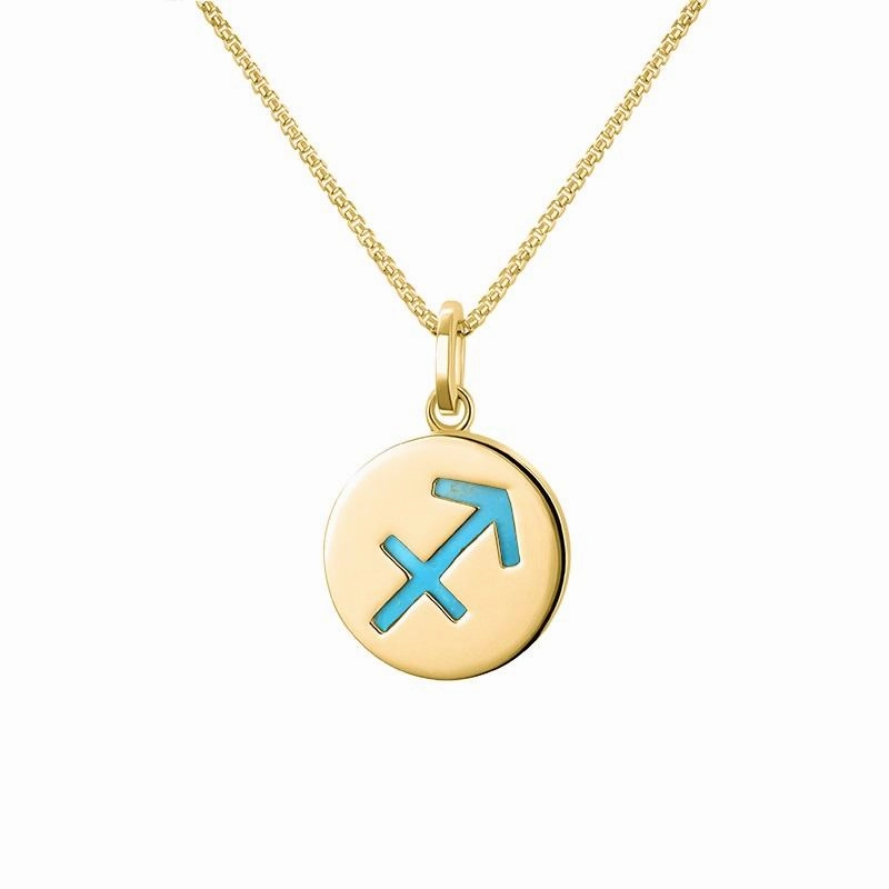 9ct Yellow Gold Turquoise  Zodiac Sagittarius Round Necklace