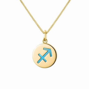 9ct Yellow Gold Turquoise  Zodiac Sagittarius Round Necklace