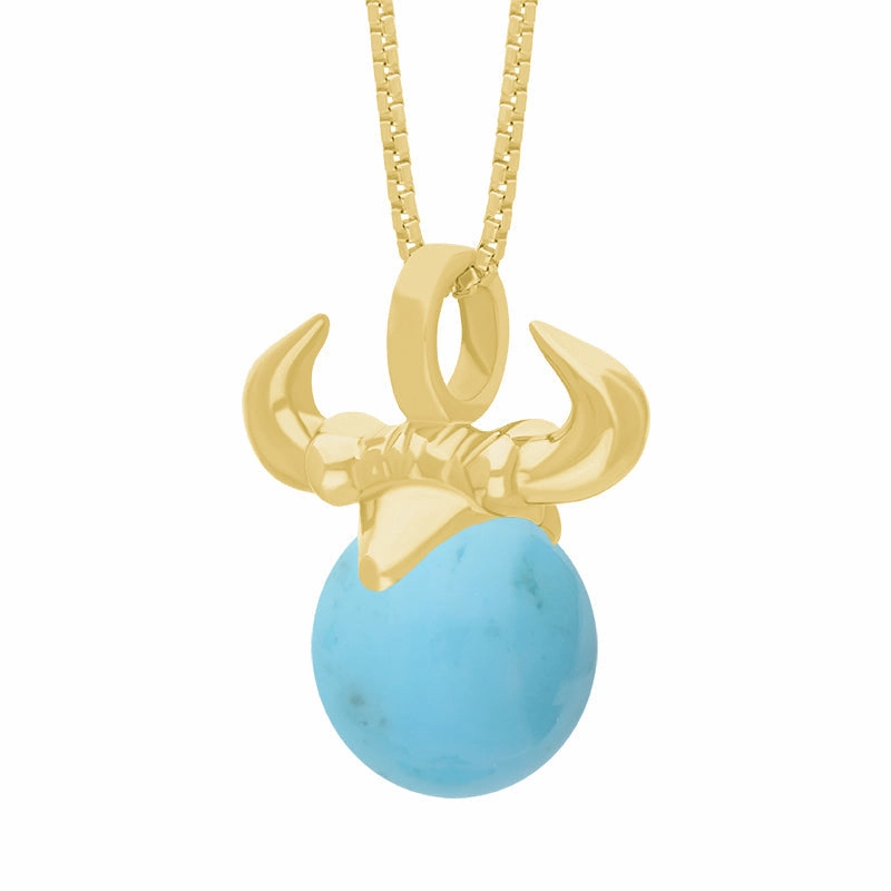 9ct Yellow Gold Turquoise Zodiac Taurus 10mm Bead Pendant
