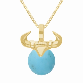 9ct Yellow Gold Turquoise Zodiac Taurus 10mm Bead Pendant