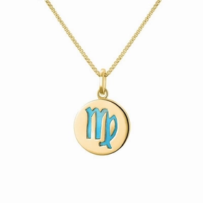 9ct Yellow Gold Turquoise  Zodiac Virgo Round Necklace
