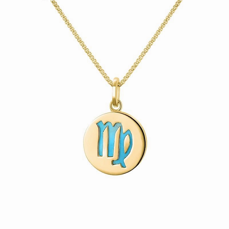 9ct Yellow Gold Turquoise  Zodiac Virgo Round Necklace