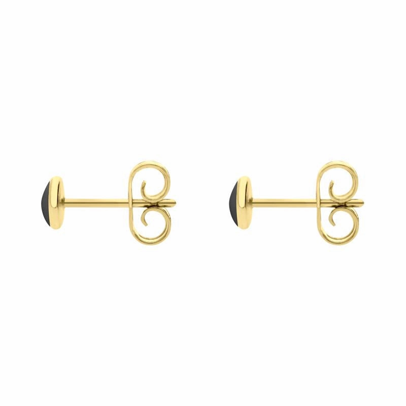 9ct Yellow Gold Whitby Jet 4mm Classic Small Round Stud Earrings
