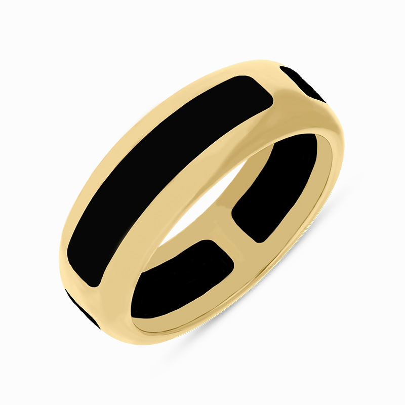 9ct Yellow Gold Whitby Jet 8mm Wedding Band Ring