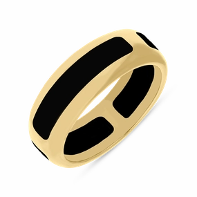 9ct Yellow Gold Whitby Jet 8mm Wedding Band Ring