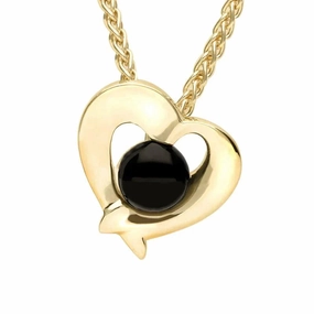 9ct Yellow Gold Whitby Jet Abstract Heart Necklace