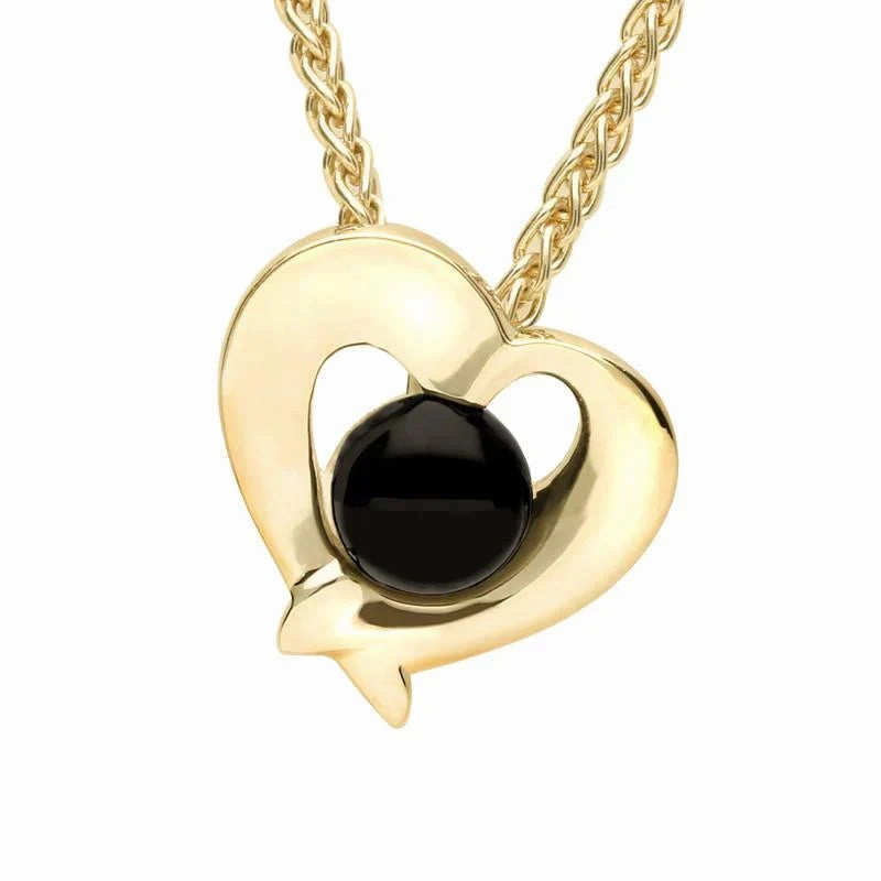 9ct Yellow Gold Whitby Jet Abstract Heart Necklace