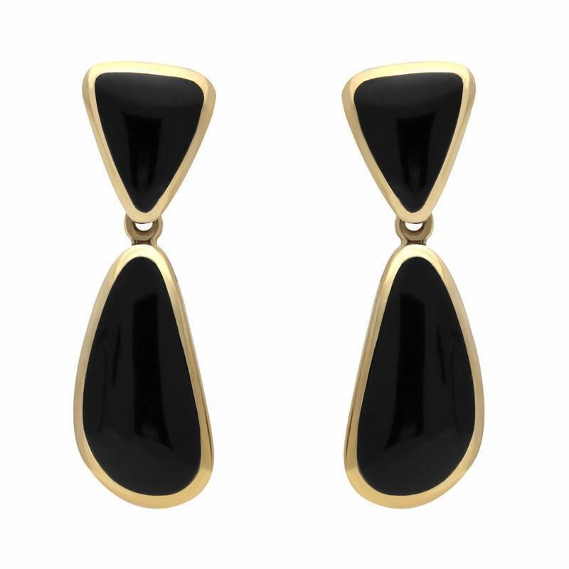 9ct Yellow Gold Whitby Jet Abstract Pear Drop Earrings