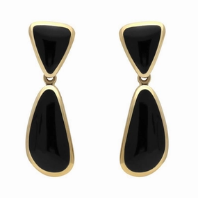 9ct Yellow Gold Whitby Jet Abstract Pear Drop Earrings