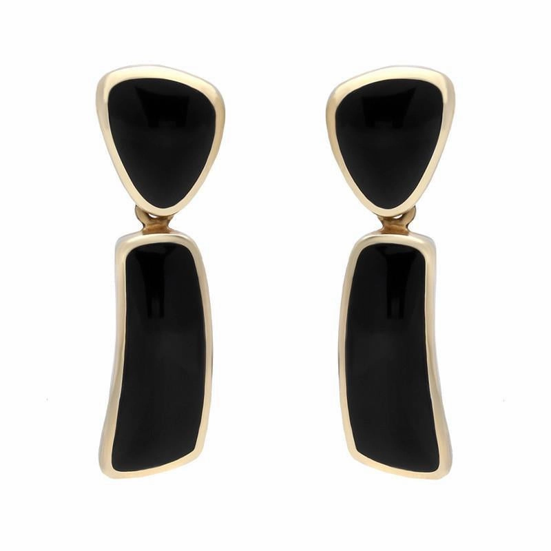 9ct Yellow Gold Whitby Jet Abstract Top Drop Earrings D