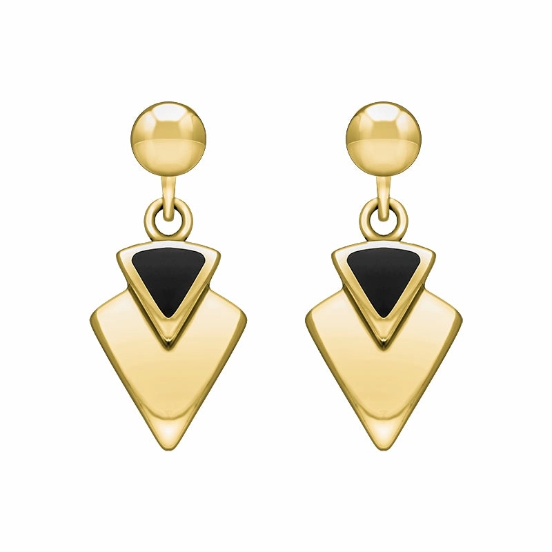 9ct Yellow Gold Whitby Jet Arrowhead Drop Earrings