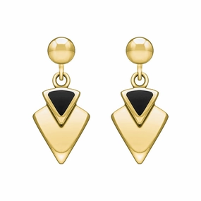 9ct Yellow Gold Whitby Jet Arrowhead Drop Earrings