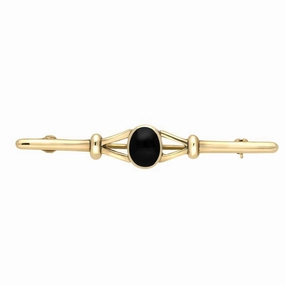 9ct Yellow Gold Whitby Jet Bar Brooch