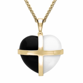 9ct Yellow Gold Whitby Jet Bauxite Medium Cross Heart Necklace