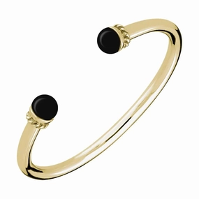 9ct Yellow Gold Whitby Jet Bead Twist Bangle