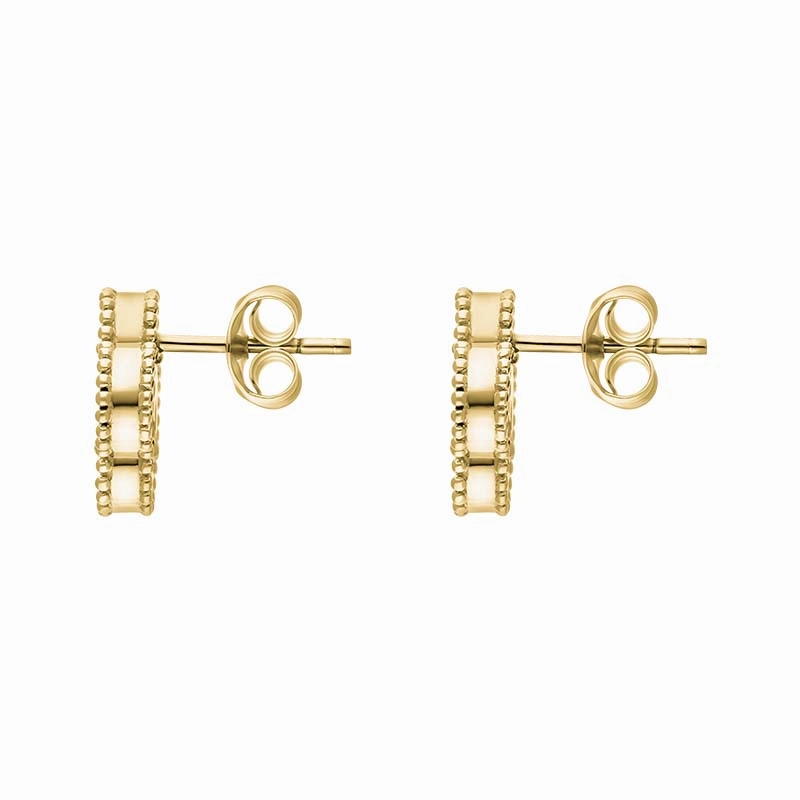 9ct Yellow Gold Whitby Jet Bloom Four Leaf Clover Ball Edge Stud Earrings