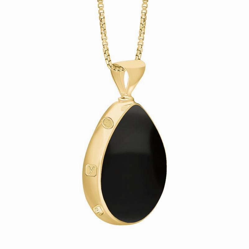 9ct Yellow Gold Whitby Jet Blue John King's Coronation Hallmark Double Sided Pear-shaped Necklace D