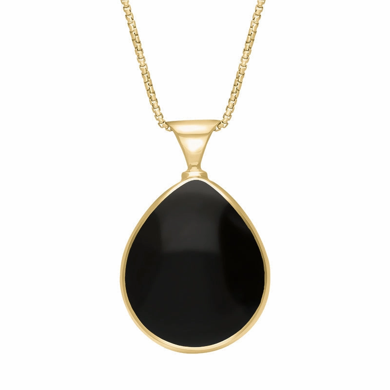 9ct Yellow Gold Whitby Jet Blue John King's Coronation Hallmark Double Sided Pear-shaped Necklace D