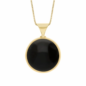 9ct Yellow Gold Whitby Jet Blue John King's Coronation Hallmark Double Sided Round Necklace D