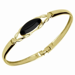 9ct Yellow Gold Whitby Jet Celtic Oval Clip Bangle