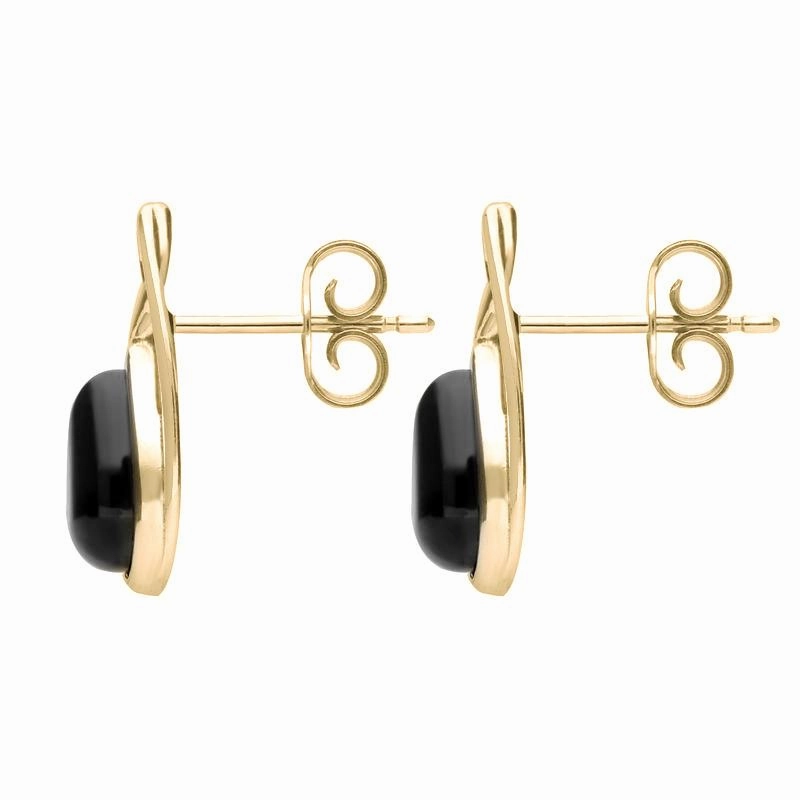 9ct Yellow Gold Whitby Jet Celtic Twist Top Stud Earrings