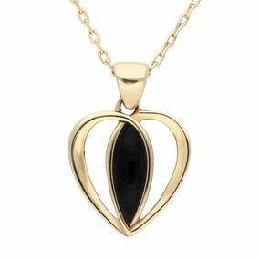 9ct Yellow Gold Whitby Jet Centre Stone Heart Necklace