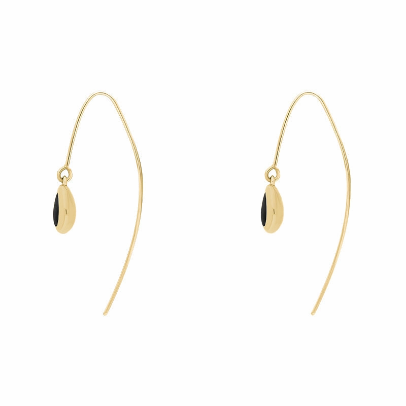 9ct Yellow Gold Whitby Jet Cross Disc Drop Earrings