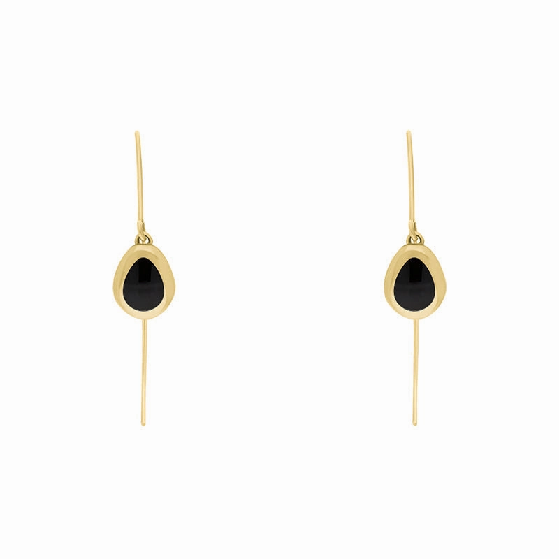 9ct Yellow Gold Whitby Jet Cross Disc Drop Earrings