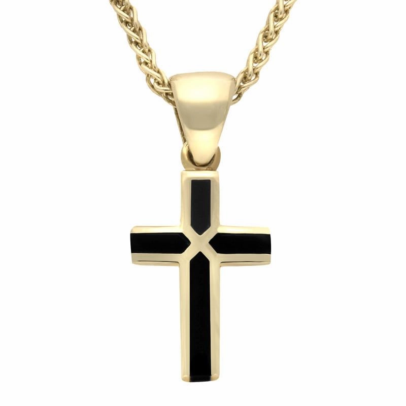 9ct Yellow Gold Whitby Jet Cross Necklace