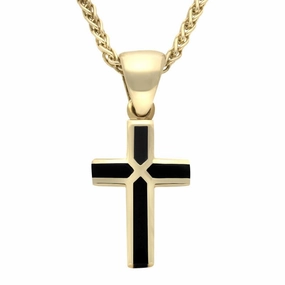 9ct Yellow Gold Whitby Jet Cross Necklace