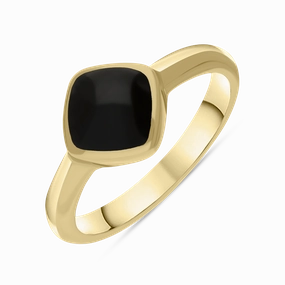 9ct Yellow Gold Whitby Jet Cushion Ring
