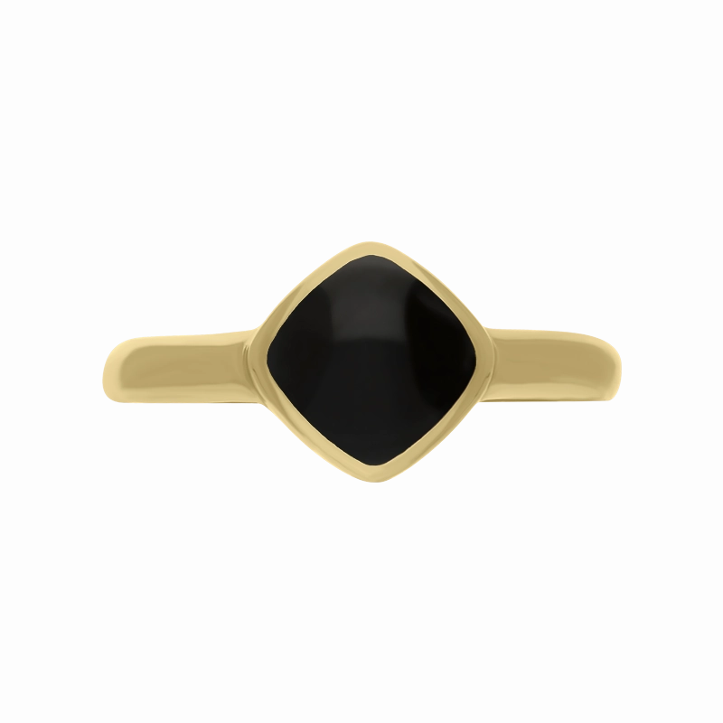 9ct Yellow Gold Whitby Jet Cushion Ring