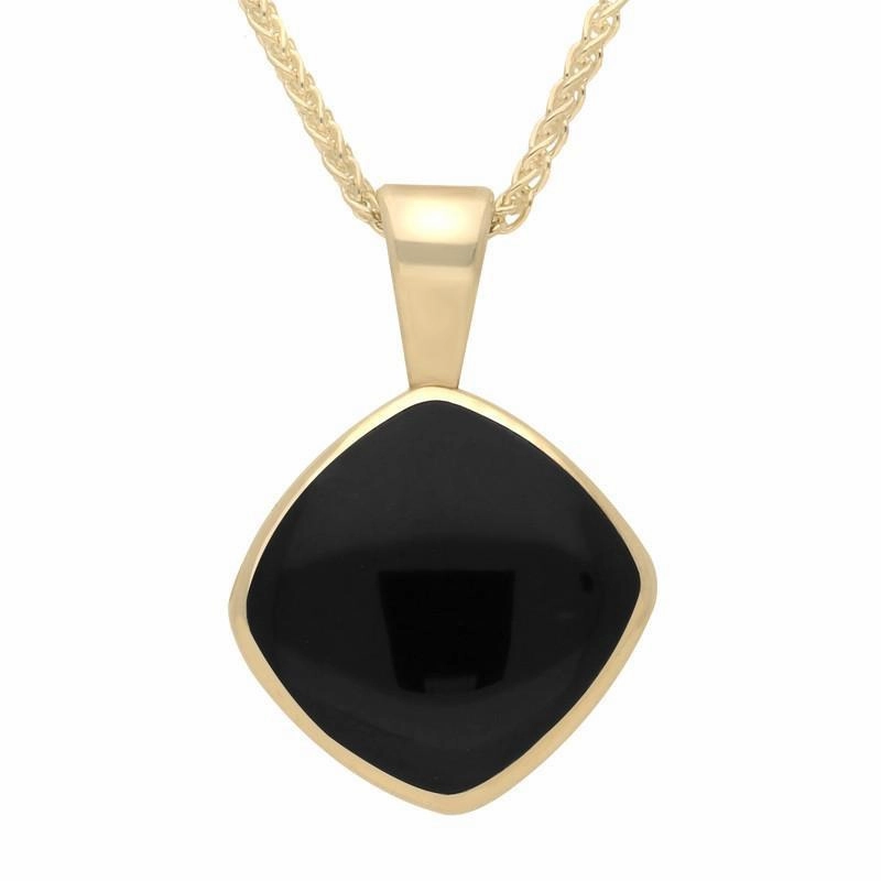 9ct Yellow Gold Whitby Jet Cushion Shaped Necklace