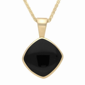 9ct Yellow Gold Whitby Jet Cushion Shaped Necklace