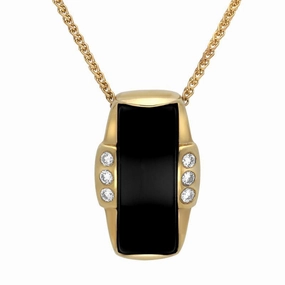 9ct Yellow Gold Whitby Jet Diamond Barrel Shaped Six Stone Necklace D