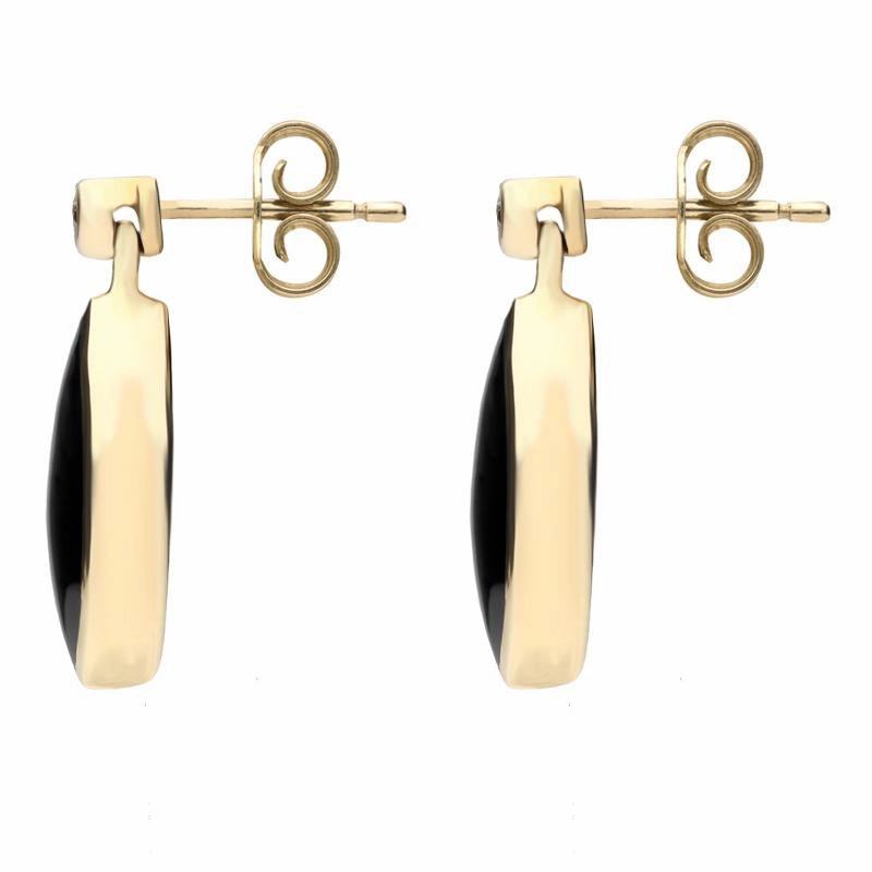 9ct Yellow Gold Whitby Jet Diamond Marquise Shaped Drop Earrings