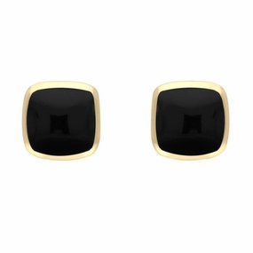 9ct Yellow Gold Whitby Jet Dinky Cushion Stud Earrings