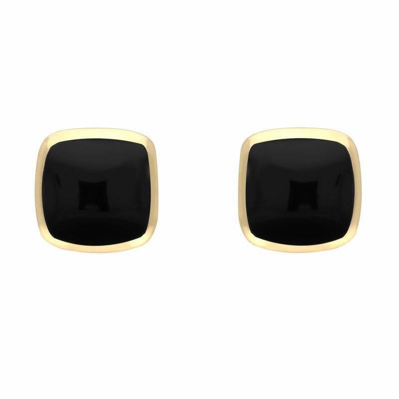 9ct Yellow Gold Whitby Jet Dinky Cushion Stud Earrings