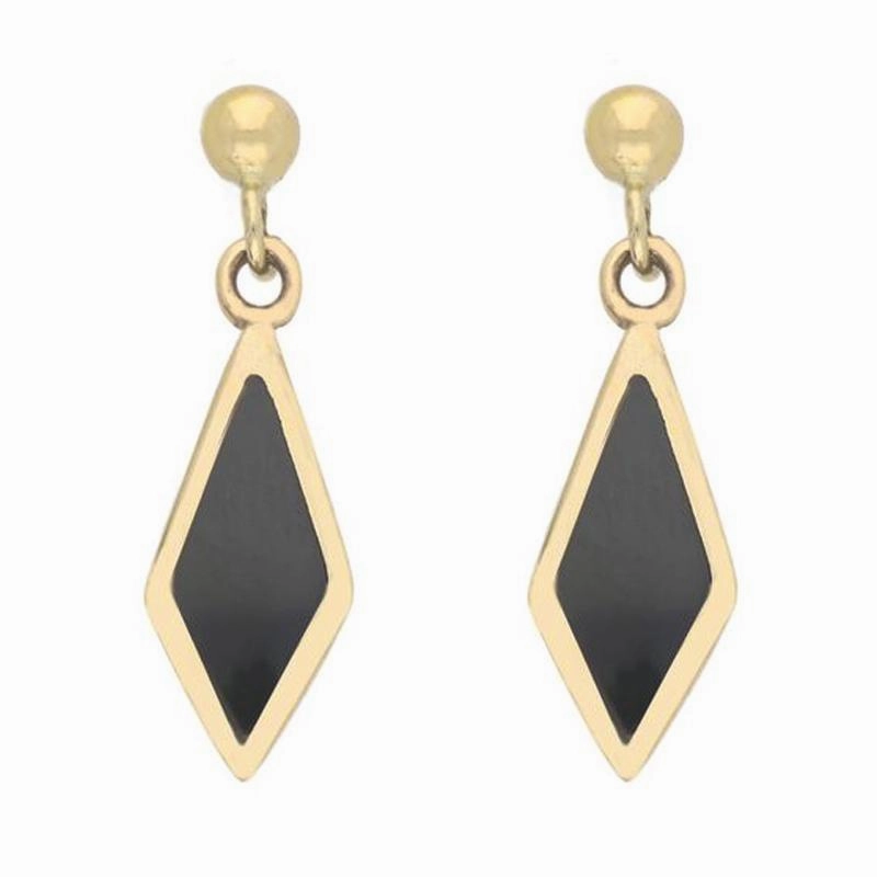 9ct Yellow Gold Whitby Jet Dinky Diamond Drop Earrings