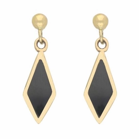 9ct Yellow Gold Whitby Jet Dinky Diamond Drop Earrings