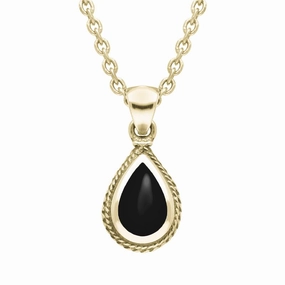 9ct Yellow Gold Whitby Jet Dinky Pear Drop Necklace